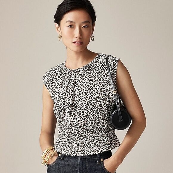 J. Crew Women’s Hyacinth top in leopard cotton poplin Size M - Picture 1 of 10